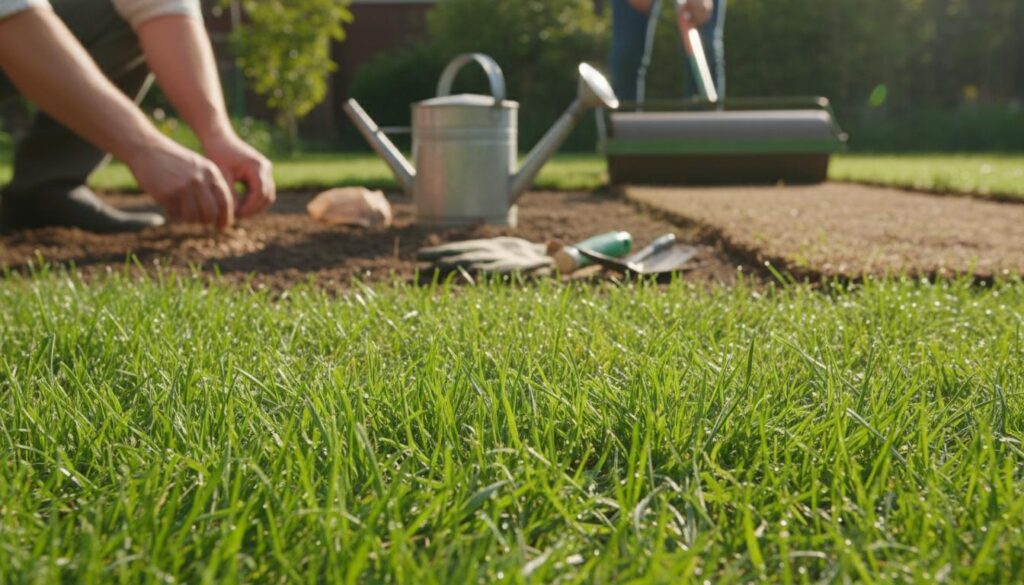 Såning og rullegræs i sol